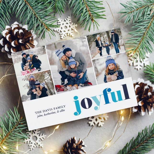 Winter Blue "Joyful" Gallery of 5 Photos Festive Holiday Card (Creator Uploaded)