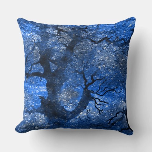 Winter Blue Magical Twilight Forest Throw Pillow