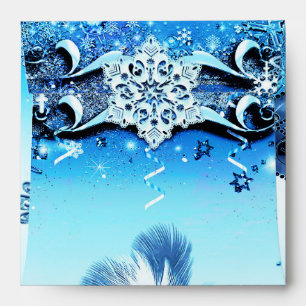 Winter Blue Masquerade Mask & Snowflakes Elegant Envelope