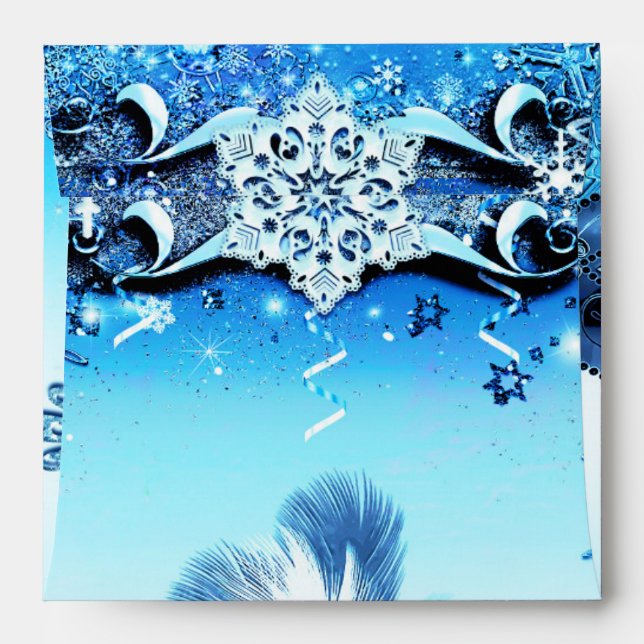 Winter Blue Masquerade Mask & Snowflakes Elegant Envelope (Back (Top Flap))