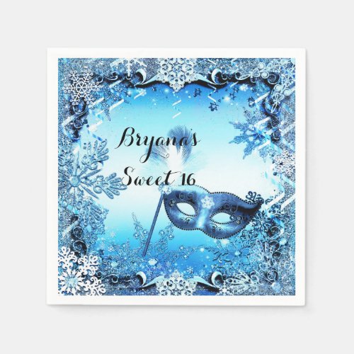 Winter Blue Masquerade Mask  Snowflakes Elegant Napkins