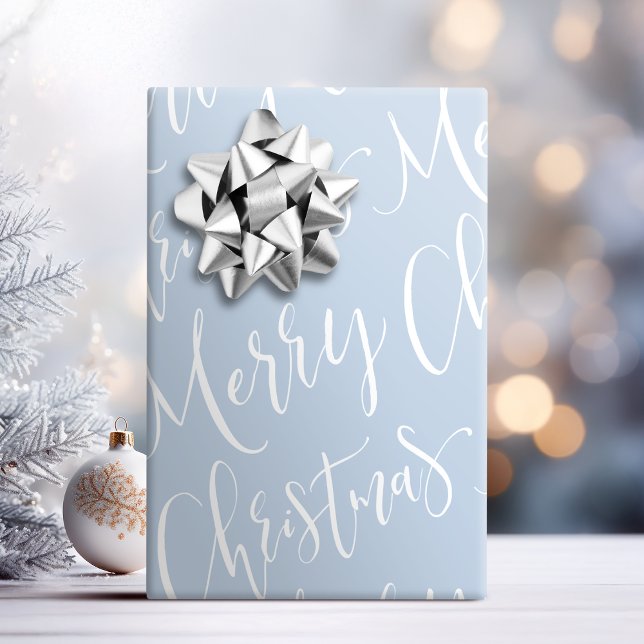 Winter Blue Merry Christmas Calligraphy Holiday Wrapping Paper (Winter Blue Merry Christmas Calligraphy Holiday Wrapping Paper)