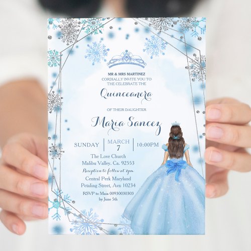 Winter Blue Mexican Girl Charra Mis Quince Invite