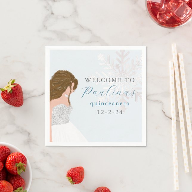 Winter Blue Mis Quince 15th Birthday Quinceañera Napkins (Insitu)