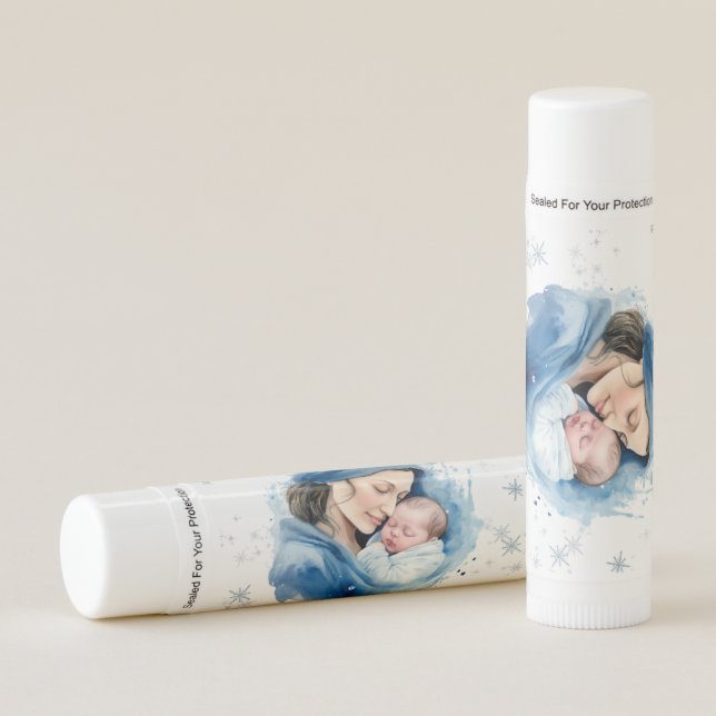 Winter Blue Mother and Child Baby Shower Lip Balm (Front)