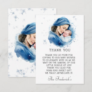 Winter Blue Mother & Child Baby Shower Thank You  Card