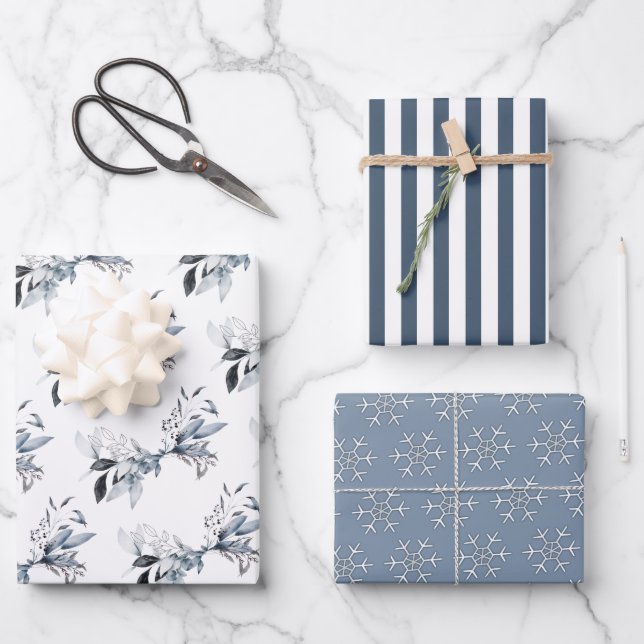 Winter Blue Multi Purpose Wrapping Paper Sheets (Front)