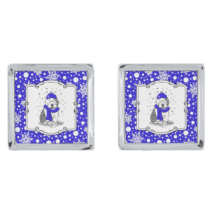 Winter Blue Old English Sheepdog Dog (Gray 1) Cute Cufflinks