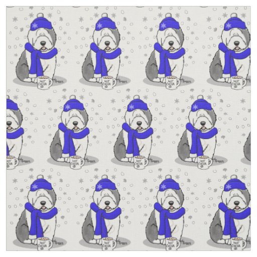 Winter Blue Old English Sheepdog Dog (Gray 1) Cute Fabric