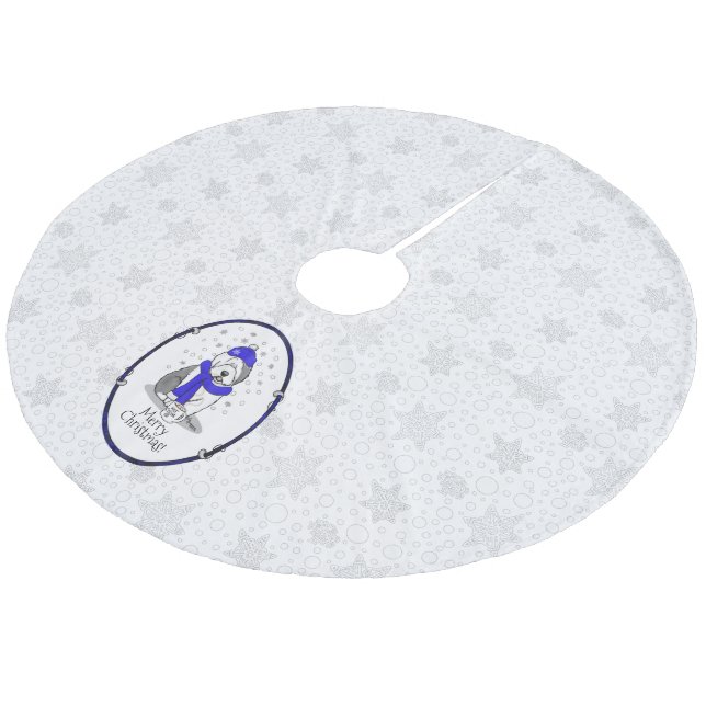 Winter Blue Old English Sheepdog Dog (Gray 1) Cute Fleece Tree Skirt (Angled)