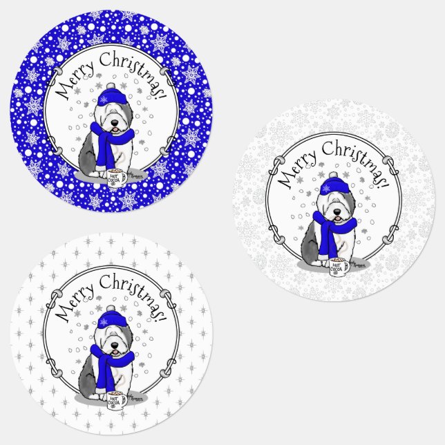 Winter Blue Old English Sheepdog Dog (Gray 1) Cute Labels (Group)