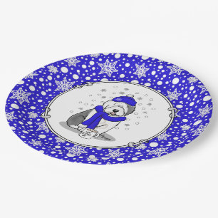 Winter Blue Old English Sheepdog Dog (Gray 1) Cute Paper Plates