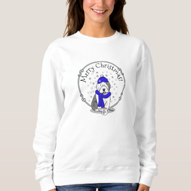 Winter Blue Old English Sheepdog Dog (Gray 1) Cute Sweatshirt (Front)