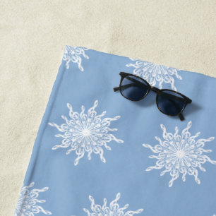Winter Blue Ornamental G-Clef Snowflake Pattern Beach Towel