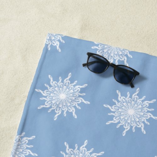 Winter Blue Ornamental G_Clef Snowflake Pattern Beach Towel