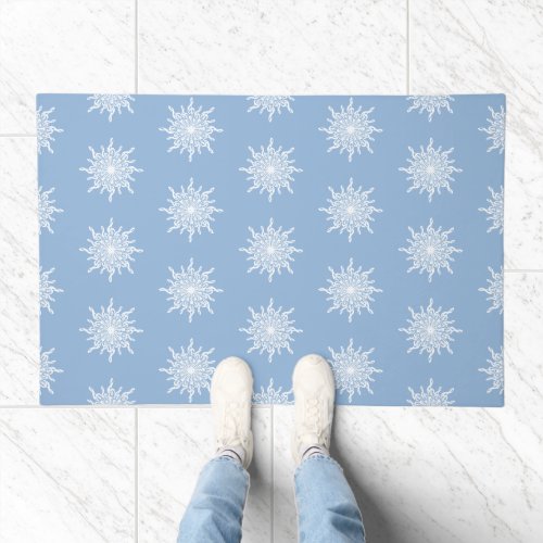 Winter Blue Ornamental G_Clef Snowflake Pattern Doormat