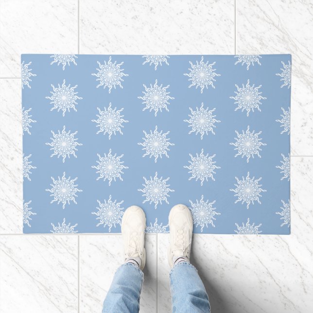 Winter Blue Ornamental G-Clef Snowflake Pattern Doormat (Indoor)