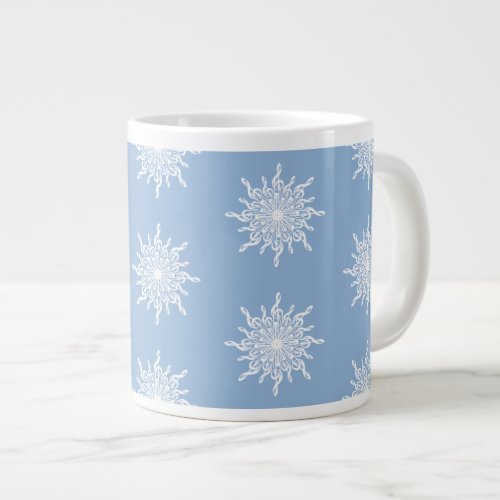 Winter Blue Ornamental G_Clef Snowflake Pattern Giant Coffee Mug