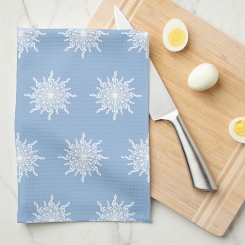 Winter Blue Ornamental G_Clef Snowflake Pattern Kitchen Towel