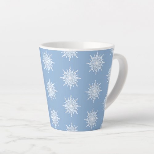 Winter Blue Ornamental G_Clef Snowflake Pattern Latte Mug