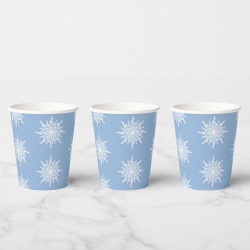 Winter Blue Ornamental G_Clef Snowflake Pattern Paper Cups