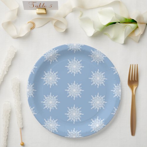 Winter Blue Ornamental G_Clef Snowflake Pattern Paper Plates