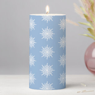 Winter Blue Ornamental G-Clef Snowflake Pattern Pillar Candle