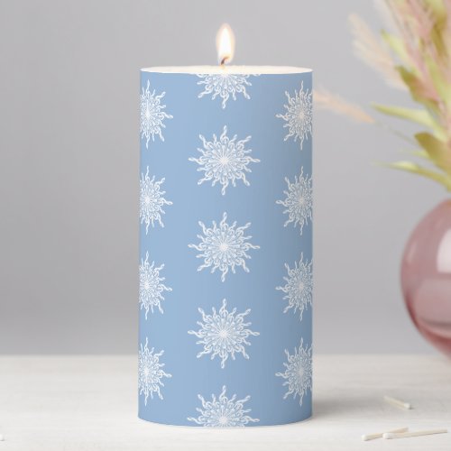 Winter Blue Ornamental G_Clef Snowflake Pattern Pillar Candle
