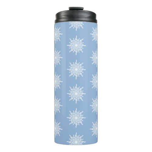 Winter Blue Ornamental G_Clef Snowflake Pattern Thermal Tumbler