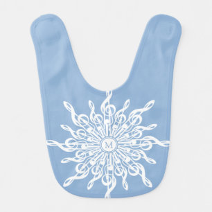 Winter Blue Ornamental Monogram G-Clef Snowflake Baby Bib
