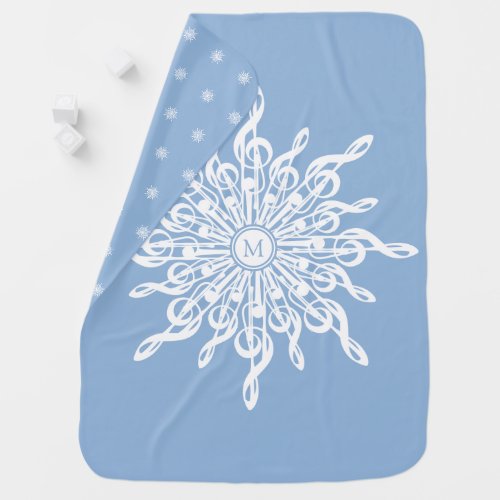 Winter Blue Ornamental Monogram G_Clef Snowflake Baby Blanket