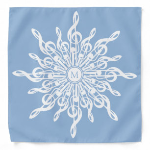 Winter Blue Ornamental Monogram G-Clef Snowflake Bandana