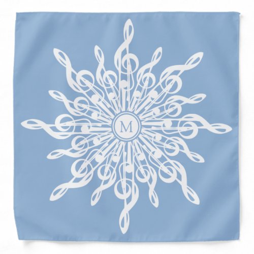 Winter Blue Ornamental Monogram G_Clef Snowflake Bandana