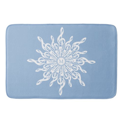Winter Blue Ornamental Monogram G_Clef Snowflake Bath Mat
