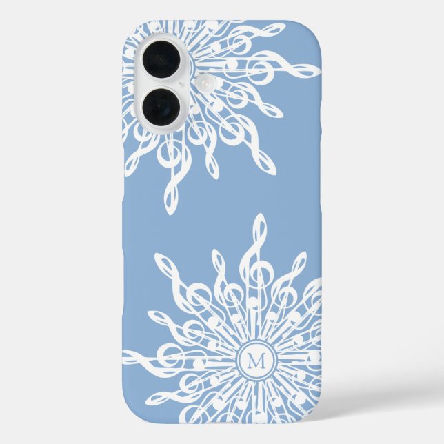 Winter Blue Ornamental Monogram G-Clef Snowflake Case-Mate iPhone Case (Back)