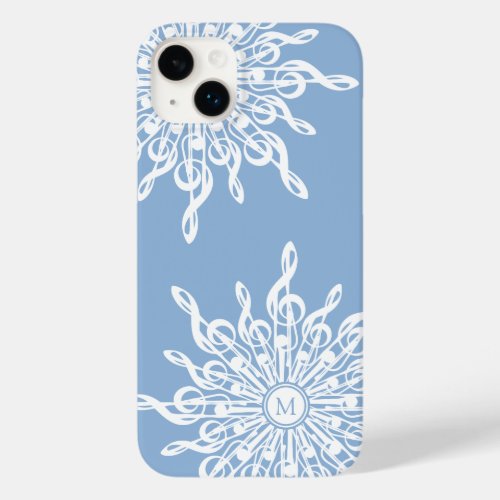 Winter Blue Ornamental Monogram G_Clef Snowflake Case_Mate iPhone 14 Plus Case