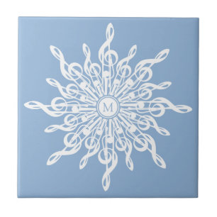 Winter Blue Ornamental Monogram G-Clef Snowflake Ceramic Tile
