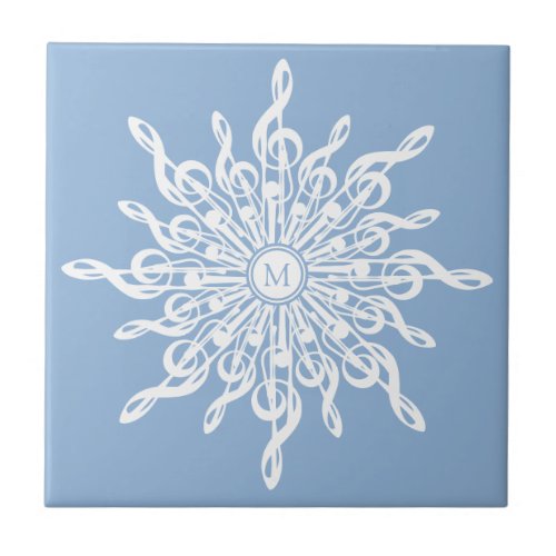 Winter Blue Ornamental Monogram G_Clef Snowflake Ceramic Tile