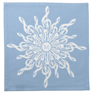 Winter Blue Ornamental Monogram G-Clef Snowflake Cloth Napkin