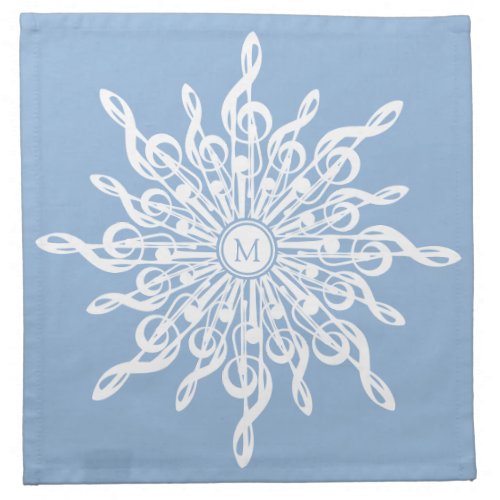 Winter Blue Ornamental Monogram G_Clef Snowflake Cloth Napkin