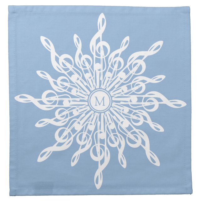 Winter Blue Ornamental Monogram G-Clef Snowflake Cloth Napkin (Front)