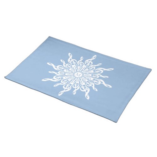 Winter Blue Ornamental Monogram G_Clef Snowflake Cloth Placemat