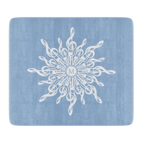 Winter Blue Ornamental Monogram G_Clef Snowflake Cutting Board