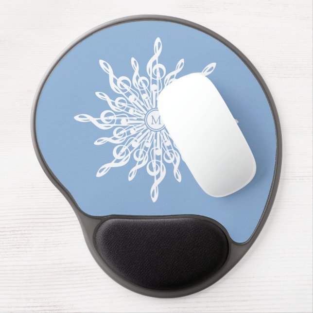 Winter Blue Ornamental Monogram G-Clef Snowflake Gel Mouse Pad (Left Side)