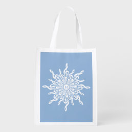 Winter Blue Ornamental Monogram G-Clef Snowflake Grocery Bag