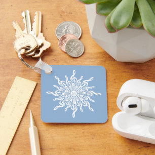 Winter Blue Ornamental Monogram G-Clef Snowflake Keychain