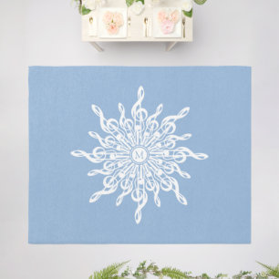 Winter Blue Ornamental Monogram G-Clef Snowflake Outdoor Rug