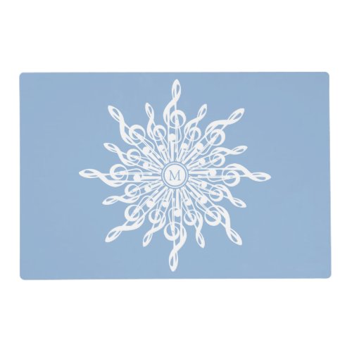 Winter Blue Ornamental Monogram G_Clef Snowflake Placemat