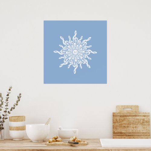 Winter Blue Ornamental Monogram G_Clef Snowflake Poster