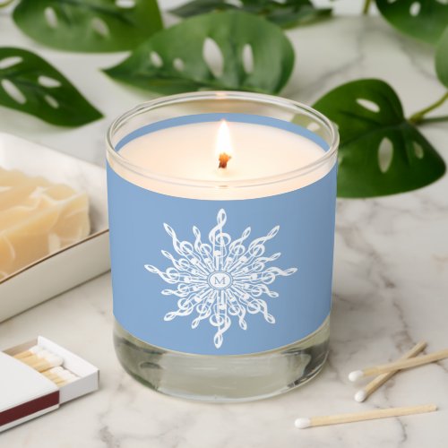 Winter Blue Ornamental Monogram G_Clef Snowflake Scented Candle